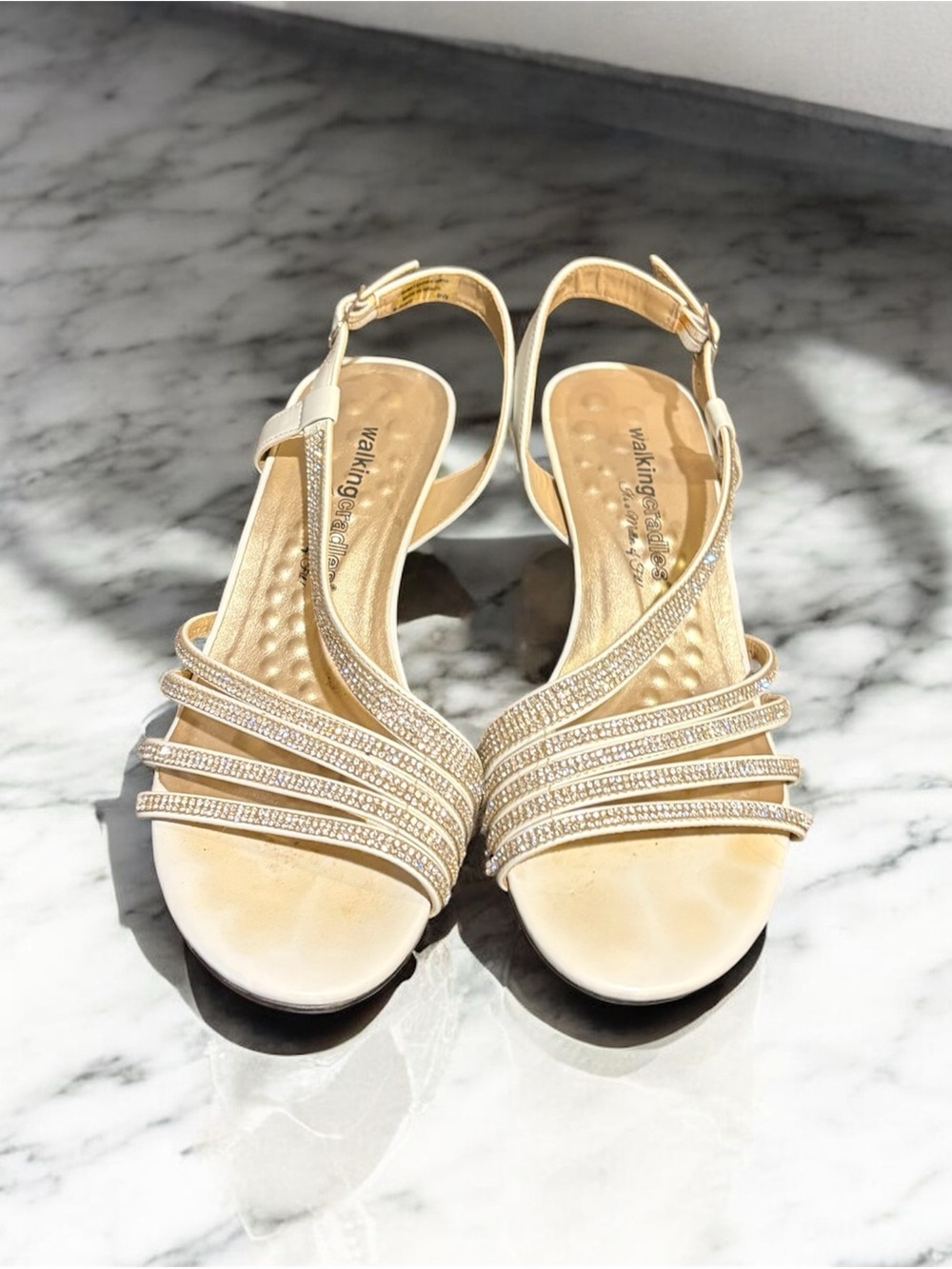 Worn Once—Walking Cradles Strappy Rhinestone Sandals, 2” Heel, Sz 8W.